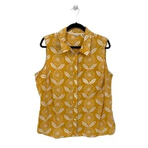 Boden Women's Citrus Mustard Floral Button Up Sleeveless Shirt Size 18R